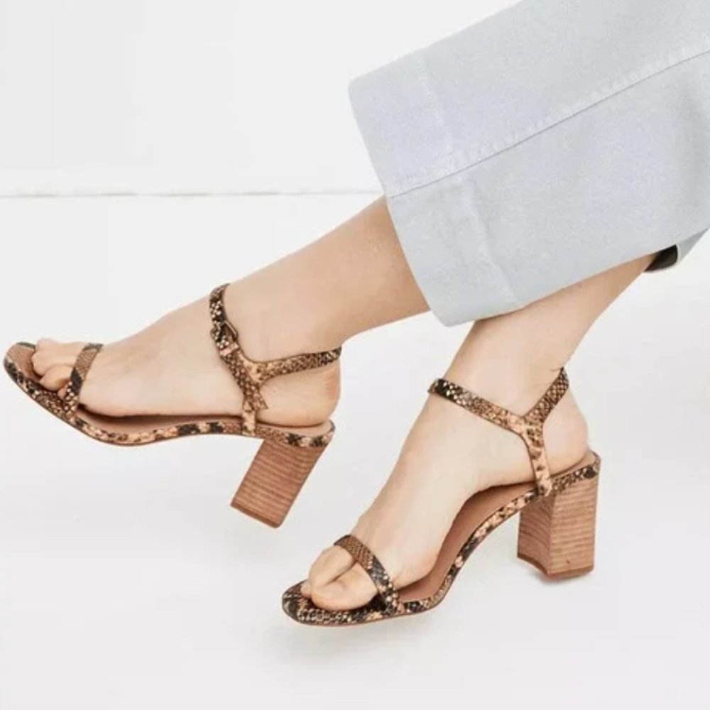 Madewell The Hollie Ankle-Strap Sandal in Snake Embossed Brown Leather Size 7.5